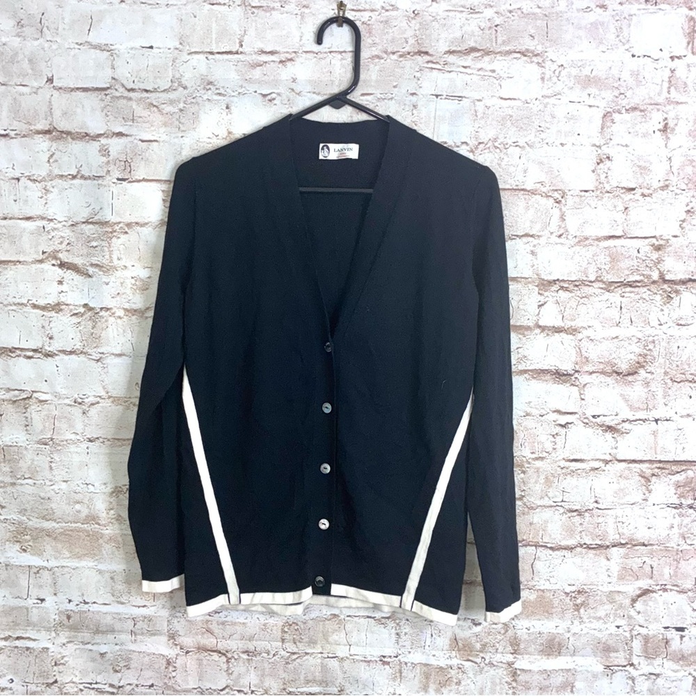 Lanvin Wool V-neck Cardigan Sweater in Black Size Small